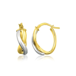 RCJ 14K Two Tone Oval Twisted Hoop Earrings In Gold