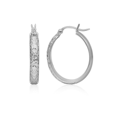 RCJ 14K Gold Hammered Oval Hoop Earrings In White