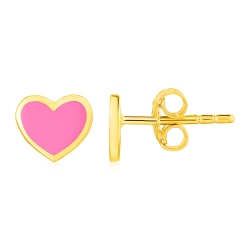 RCJ 14K Gold And Enamel Pink Heart Stud Earrings In Yellow
