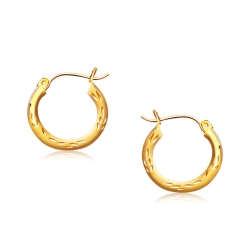 RCJ 14K Gold Fancy Diamond Cut Hoop Earrings (5/8 Inch Diameter) In Yellow