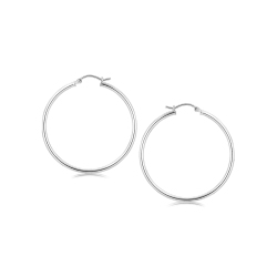 RCJ Sterling Rhodium Plated Thin Large Polished Hoop Earrings (40Mm) In Silver