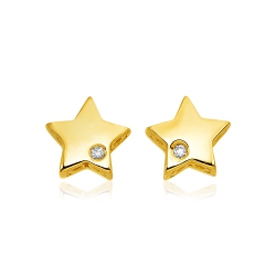 RCJ 14K Gold Polished Star Earrings With Diamonds In Yellow