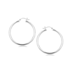 RCJ Sterling Rhodium Plated Polished Motif Hoop Earrings (35Mm) In Silver