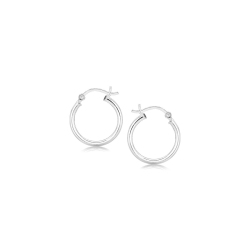 RCJ Polished Sterling And Rhodium Plated Hoop Earrings (15Mm) In Silver