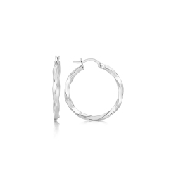 RCJ Sterling Polished Spiral Motif Hoop Earrings In Silver