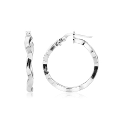 RCJ Sterling Round Polished Wavy Profile Hoop Earrings In Silver