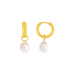 RCJ 14K Gold Small Hoop Earrings With Pearls In Yellow