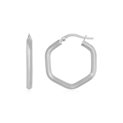 RCJ 14K Gold Shiny Hexagon Hoop Earrings In White