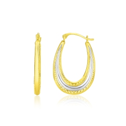 RCJ 10K Two-Tone Graduated Textured Oval Hoop Earrings In Gold