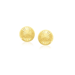 RCJ 14K Gold Textured Flat Style Stud Earrings In Yellow
