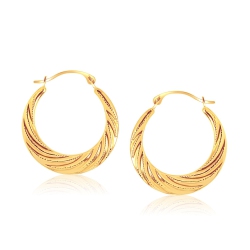 RCJ 10K Gold Textured Graduated Twist Hoop Earrings In Yellow