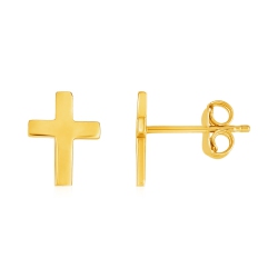 RCJ 14K Gold Post Earrings With Crosses In Yellow