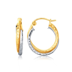RCJ 14K Two-Tone Interlaced Hoop Earrings With Hammered Texture In Gold