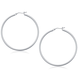 RCJ 10K Gold Polished Hoop Earrings (50 Mm) In White