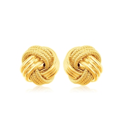 RCJ 14K Gold Love Knot With Ridge Texture Earrings In Yellow