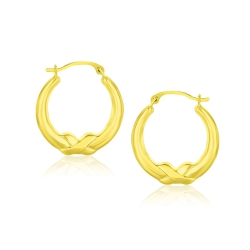 RCJ 10K Gold X Motif Round Shape Hoop Earrings In Yellow