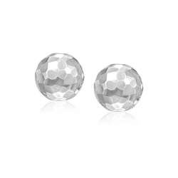 RCJ 14K Gold 7MM Round Faceted Style Stud Earrings In White