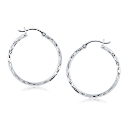 RCJ 14K Gold Diamond Cut Hoop Earrings In White