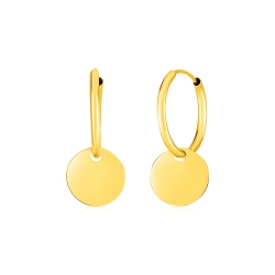 RCJ 14K Gold Huggie Style Hoop Earrings With Circle Drops In Yellow