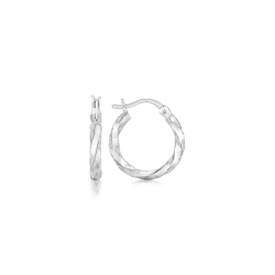 RCJ Sterling Polished Twist Design Hoop Earrings In Silver
