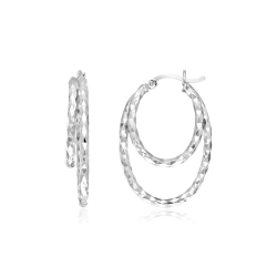 RCJ Sterling Double Oval Textured Hoop Earrings In Silver