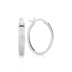 RCJ Sterling Flat Style Oval Hoop Earrings With Rhodium Plating In Silver