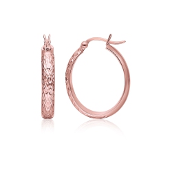 RCJ 14K Rose Hammered Oval Hoop Earrings In Gold