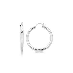 RCJ Sterling Thick Rhodium Plated Polished Hoop Style Earrings (35Mm) In Silver