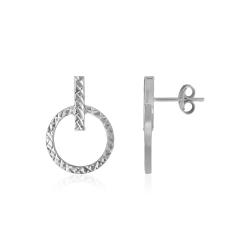 RCJ 14K Gold Textured Circle And Bar Post Earrings In White