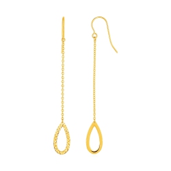 RCJ Textured Pear Shaped Long Drop Earrings In 14K Gold In Yellow