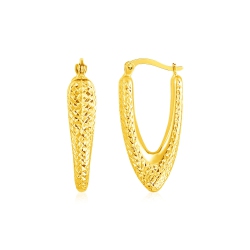 RCJ 14K Gold V Shaped Puffed Hoop Earrings In Yellow