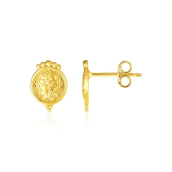 RCJ 14K Gold Cameo Motif Post Earrings In Yellow