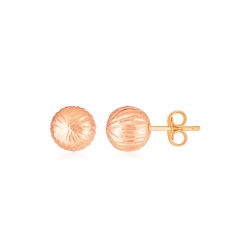 RCJ 14K Rose Ball Earrings With Linear Texture In Gold