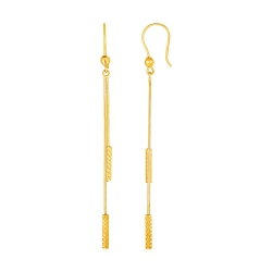 RCJ Textured Bar Long Drop Earrings In 14K Gold In Yellow