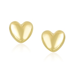 RCJ 14K Gold Puffed Heart Shape Shiny Earrings In Yellow