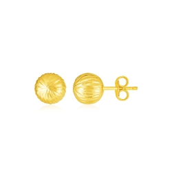 RCJ 14K Gold Ball Earrings With Linear Texture In Yellow