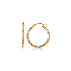 RCJ 10K Tri-Color Classic Hoop Earrings With Diamond Cut Details In Gold