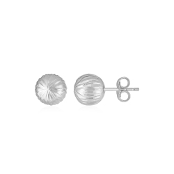 RCJ 14K Gold Ball Earrings With Linear Texture In White