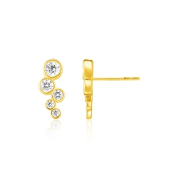 RCJ 14K Gold Climber Post Earrings With Circles And Cubic Zirconias In Yellow