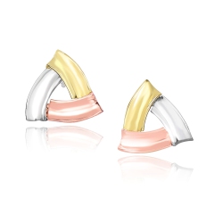 RCJ 14K Tri-Color Triangular Open Style Post Earrings In Gold