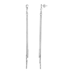 RCJ Long Chain Tassel And Textured Bar Drop Earrings In Sterling In Silver