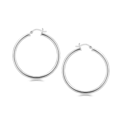 RCJ Sterling Rhodium Plated Large Polished Classic Hoop Earrings (40Mm) In Silver
