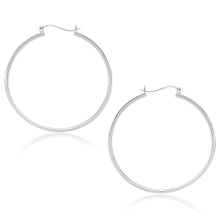 RCJ 10K Gold Polished Hoop Earrings (40Mm) In White