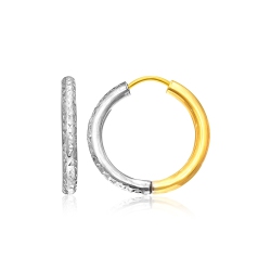 RCJ 14K Two-Tone Hoop Earrings With Textured Style In Gold