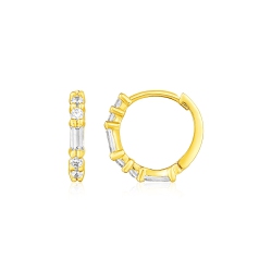 RCJ 14K Gold Petite Hoop Earrings With Baguette Cubic Zirconias In Yellow