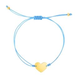 AVERA GROUP 9 1/4 Inch Blue Cord Adjustable Bracelet With 14K Gold Heart In Yellow