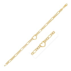 AVERA GROUP 14K Gold 7 Inch Figaro Chain Bracelet With Heart In Yellow