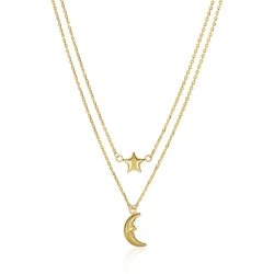 AVERA GROUP 14K Gold Double-Strand Chain Necklace With Puff Moon And Star In Yellow