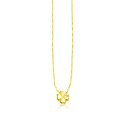 AVERA GROUP 14K Gold Polished Four Leaf Clover Necklace With Diamond In Yellow
