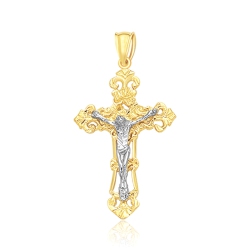 RCJ 14K Two Tone Cross Pendant In Gold